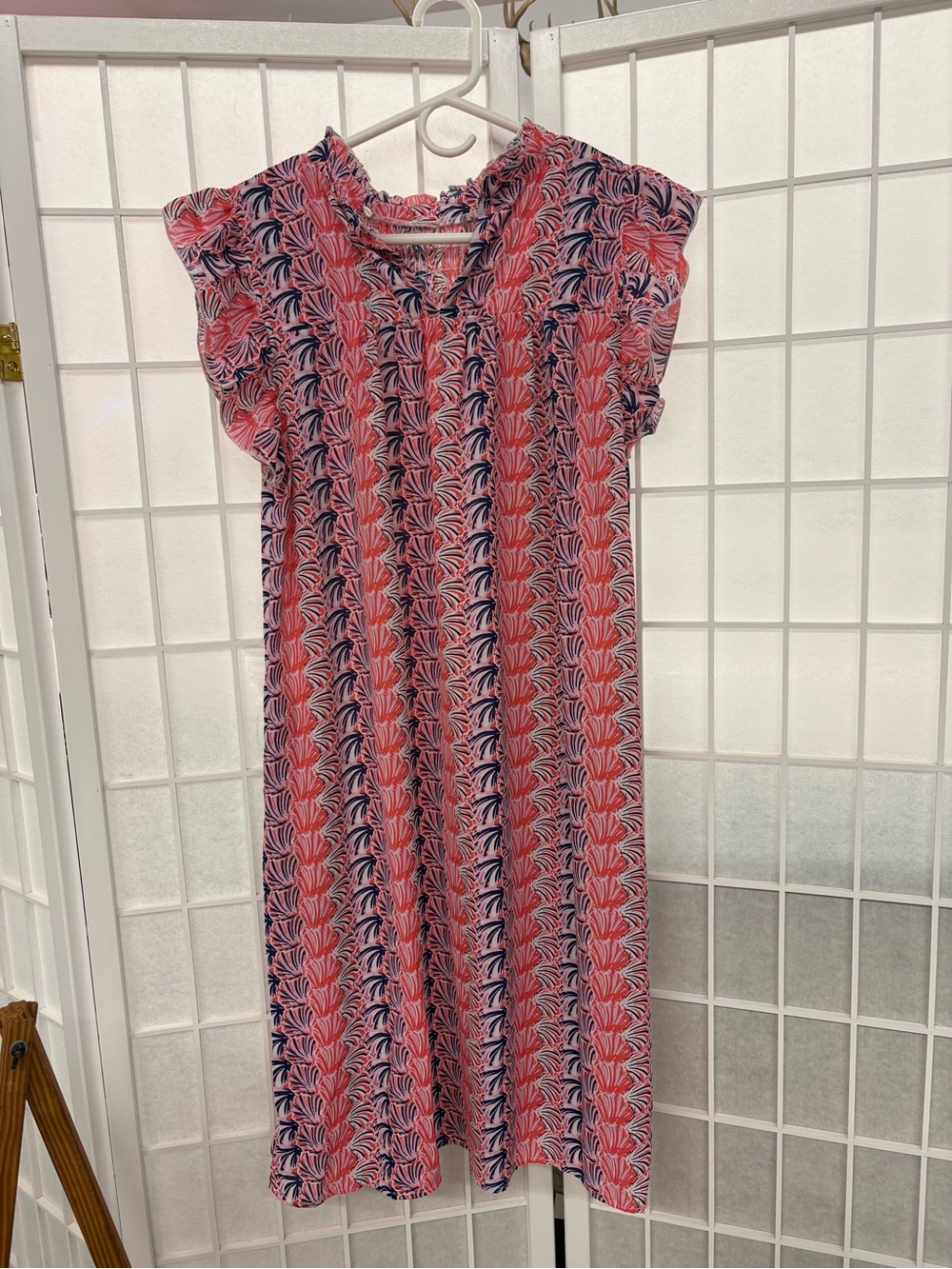 Simply Southern Coral and Navy Printed Flutter Sleeve Dress